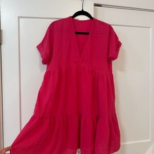Vibrant Pink V-Neck Dress